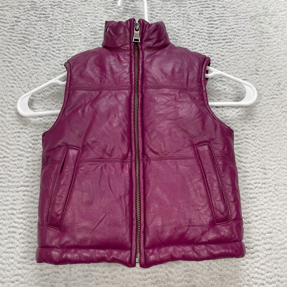 Tanners Avenue Leather Vest Kids Girl's‎ Size Small Full Zip Puffer FLAW
